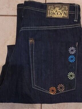 Vintage Brooklyn Xpress Jeans Mens 36x34 Baggy Embroidered Y2K Skater Hip Hop